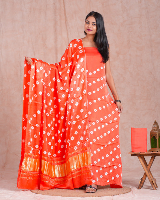 Bandhej Modal Silk Suit with Modal Silk Lagdi Patta Dupatta