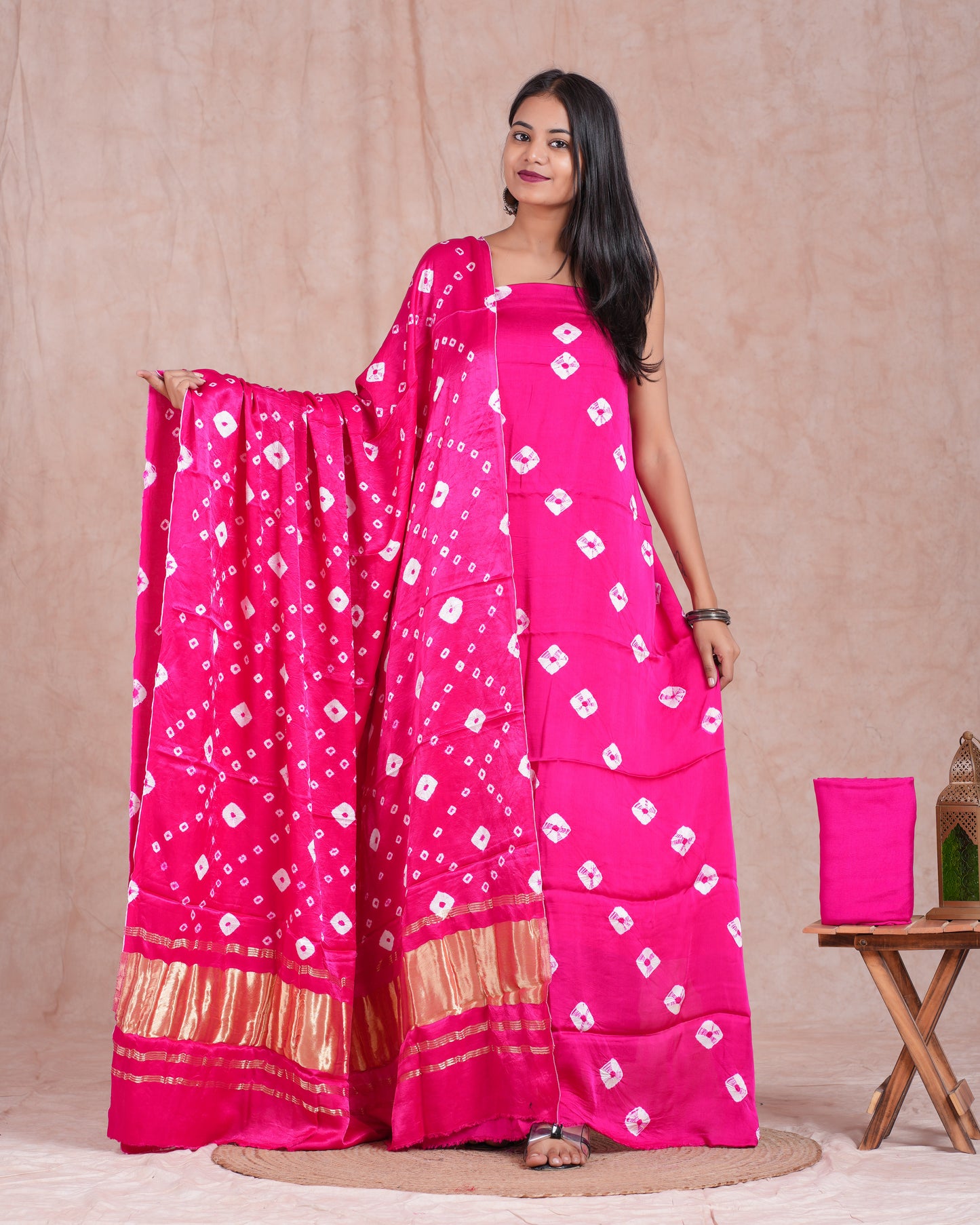 Bandhej Modal Silk Suit with Modal Silk Lagdi Patta Dupatta