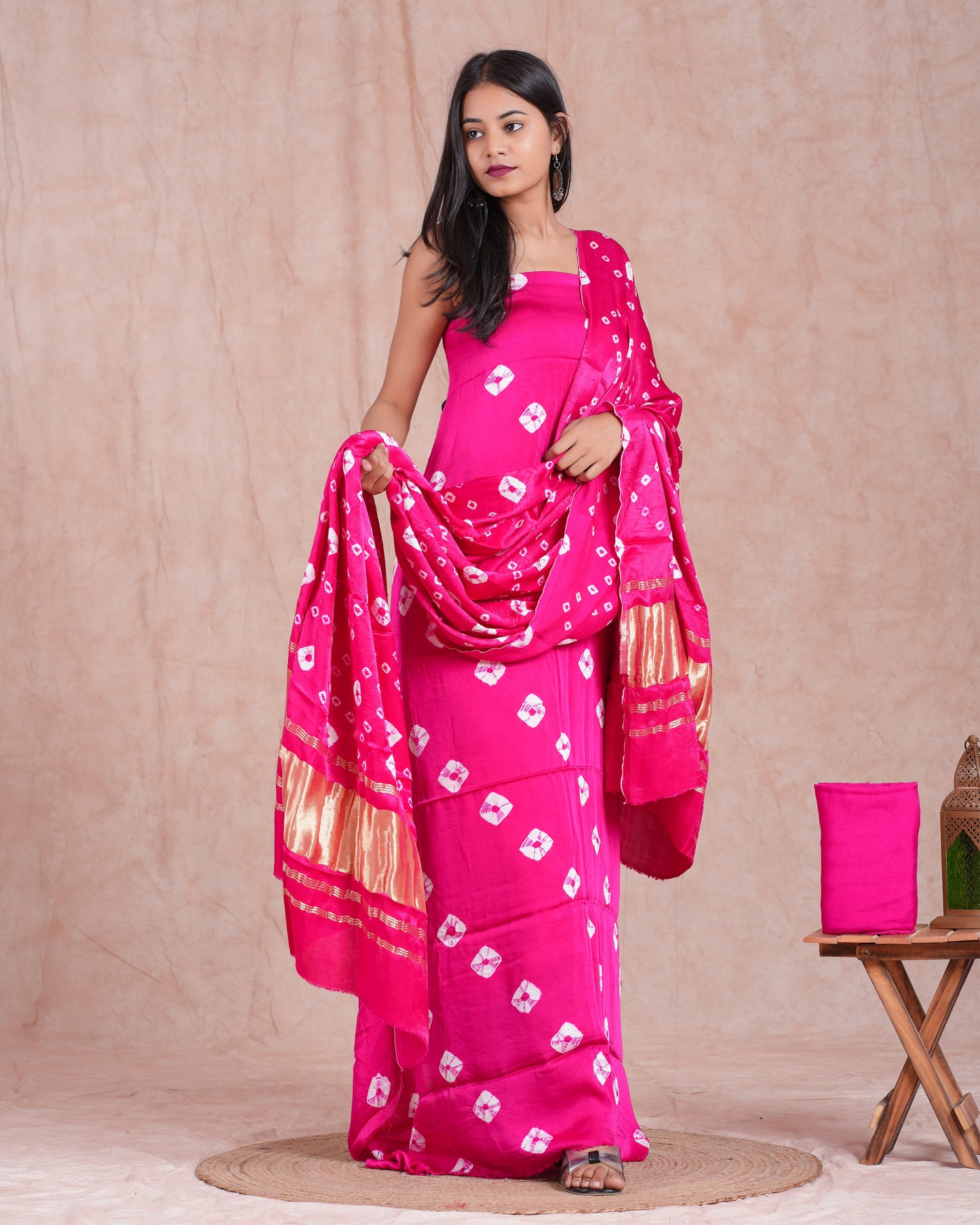 Bandhej Modal Silk Suit with Modal Silk Lagdi Patta Dupatta