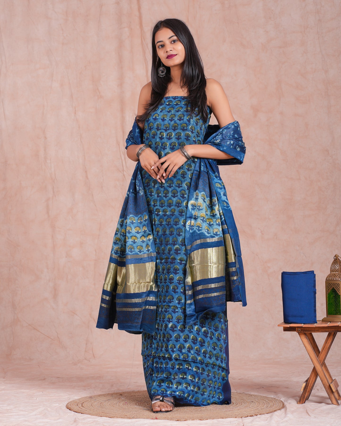 Vanaspati Ajrakh Hand Block Printed Modal Silk Suit with Modal Silk Lagdi Patta Dupatta