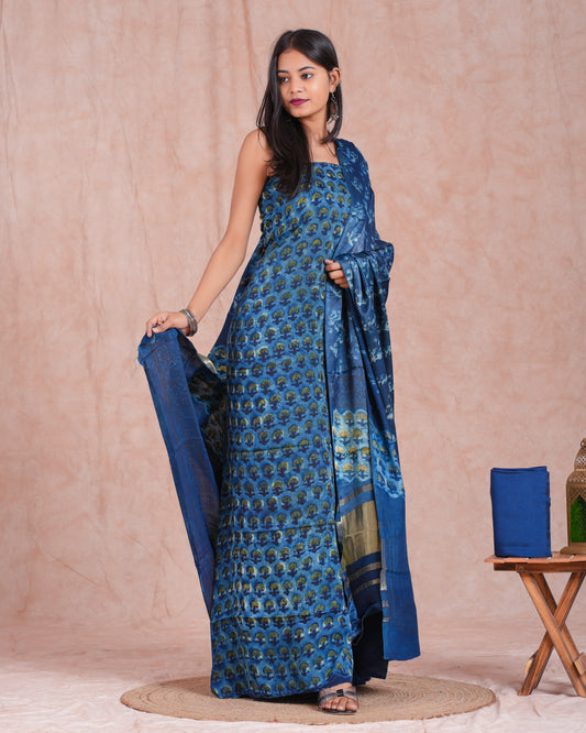 Vanaspati Ajrakh Hand Block Printed Modal Silk Suit with Modal Silk Lagdi Patta Dupatta