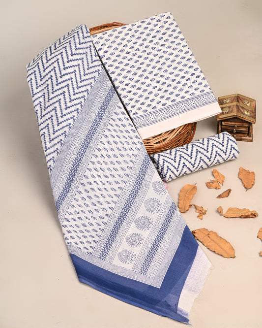 Jaipuri Printed Cotton Suit with mulmul cotton Dupatta