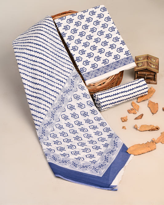 Jaipuri Printed Cotton Suit with mulmul cotton Dupatta