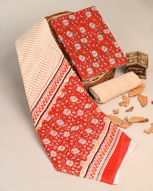 Jaipuri Printed Cotton Suit with mulmul cotton Dupatta