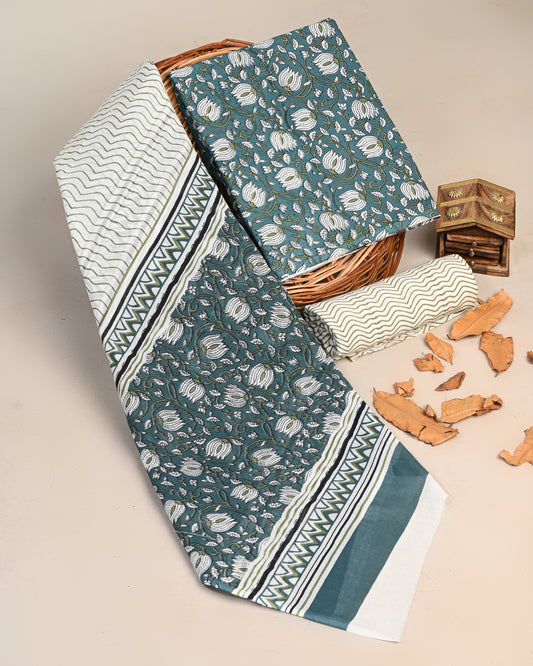 Jaipuri Printed Cotton Suit with mulmul cotton Dupatta