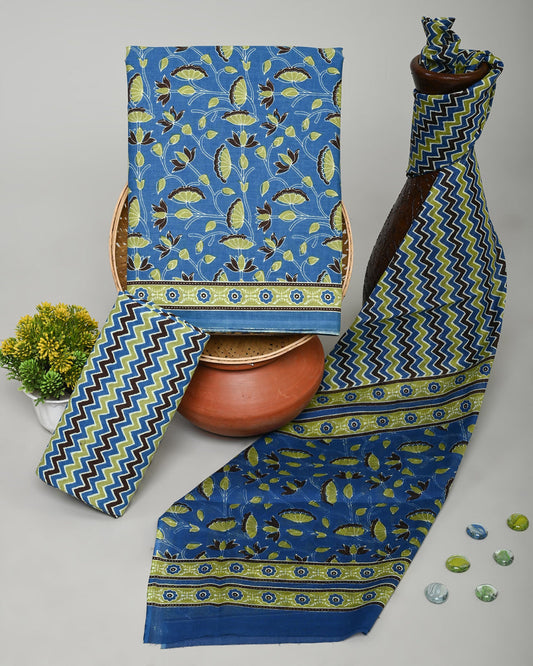 Jaipuri Printed Cotton Suit with mulmul cotton Dupatta