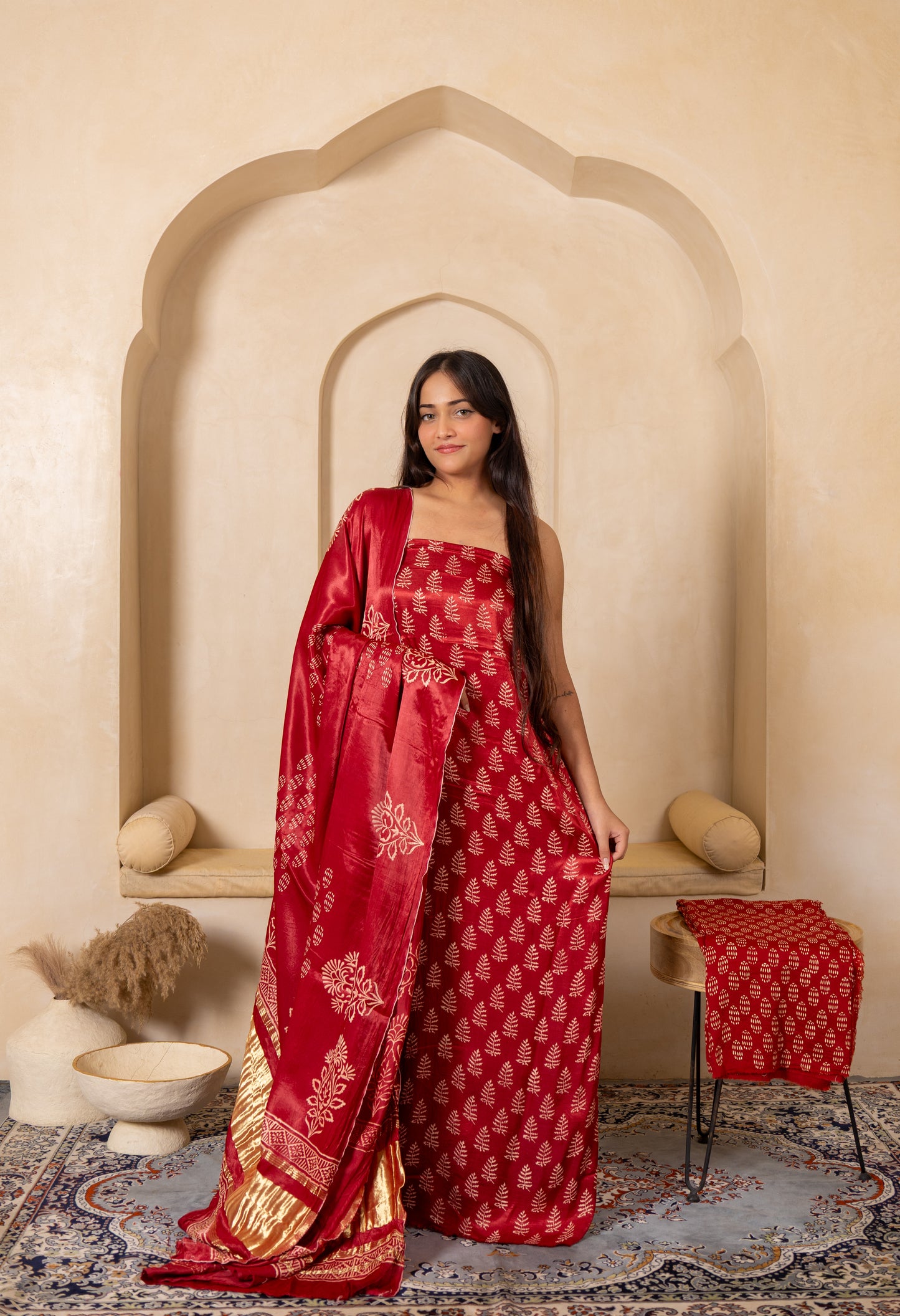 Hand Block Printed Modal Silk Suit with Modal Silk Lagdi Patta Dupatta