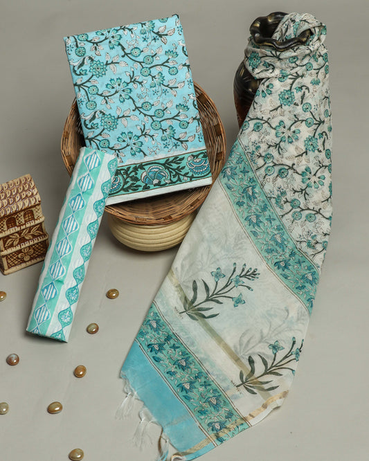 Hand Block Printed Cotton Suit with Chanderi Dupatta 77