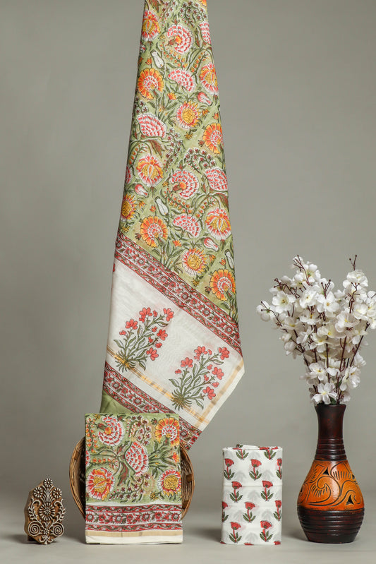 Hand Printed Chanderi Silk Suits with Chanderi Silk Dupatta
