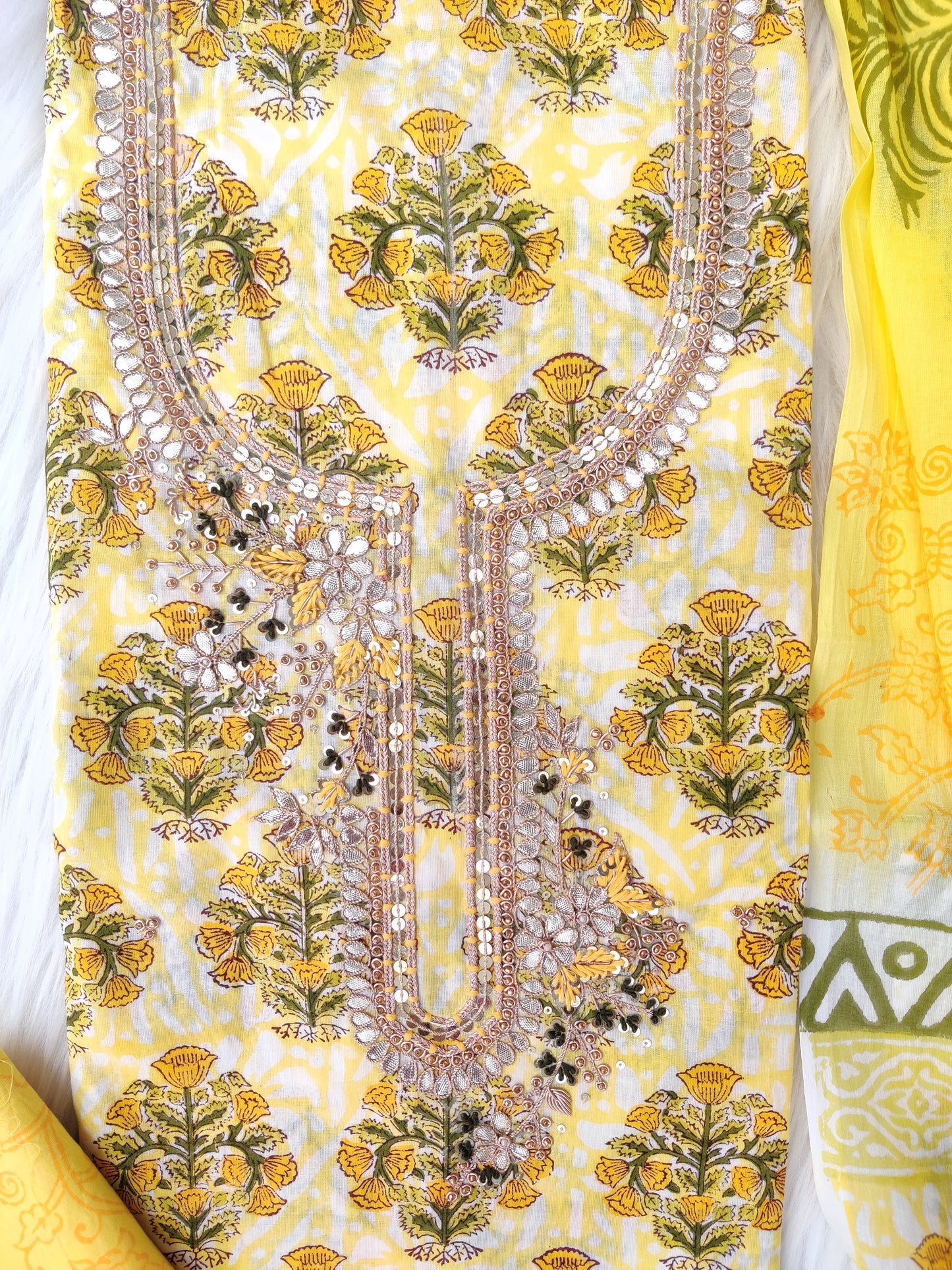 FLORAL PRINTED COTTON GOTA PATTI SUIT WITH COTTON DUPATTA