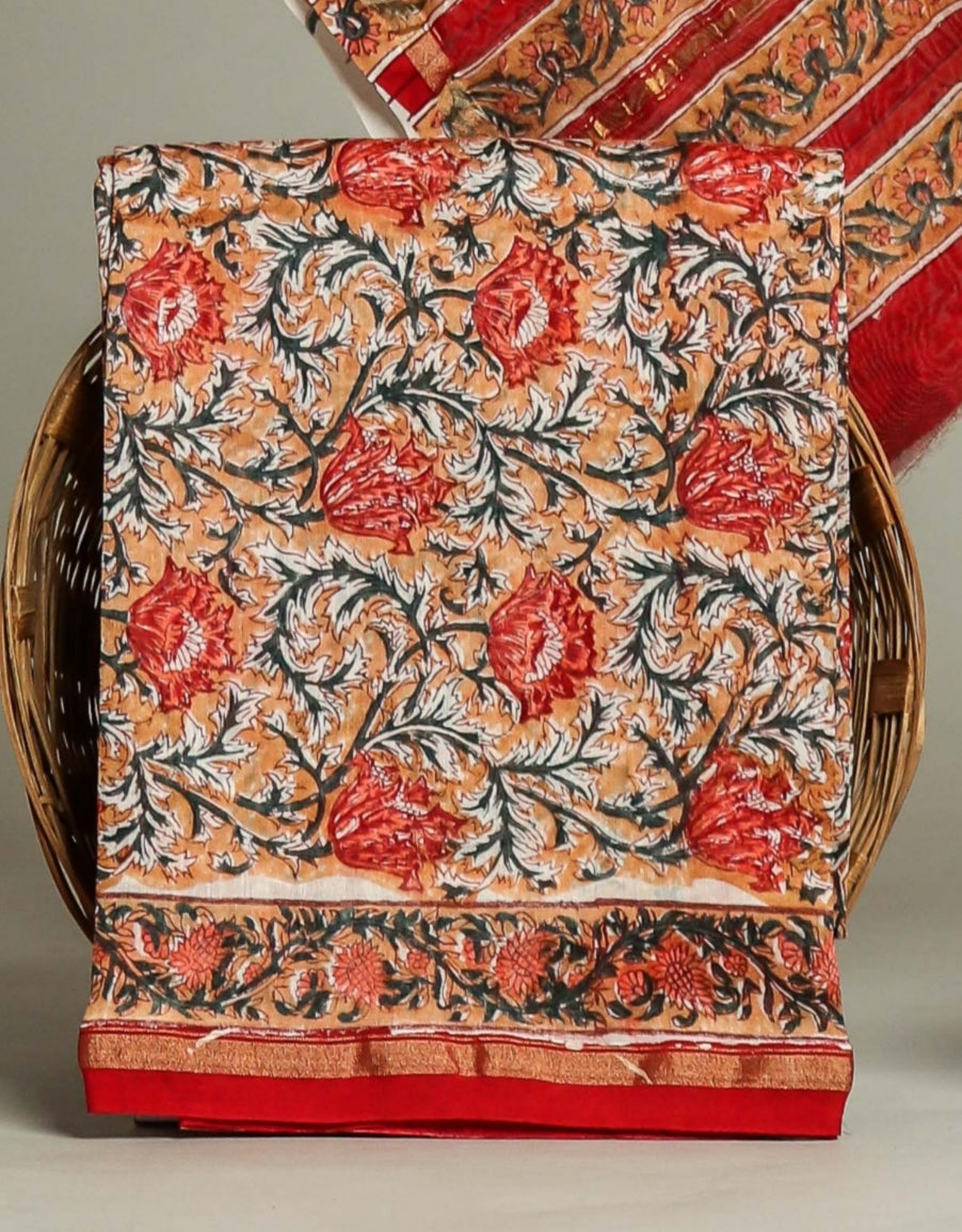Hand Block Printed Chanderi Silk Suits with Chanderi Silk Dupatta