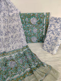 Hand Block Printed Cotton Suit with Pure Chiffon dupatta