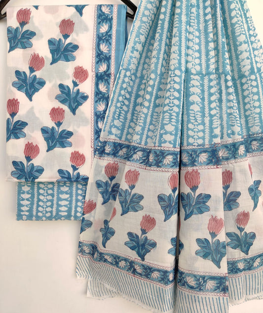 Block Printed Cotton Suit with Cotton mulmul dupattaa1