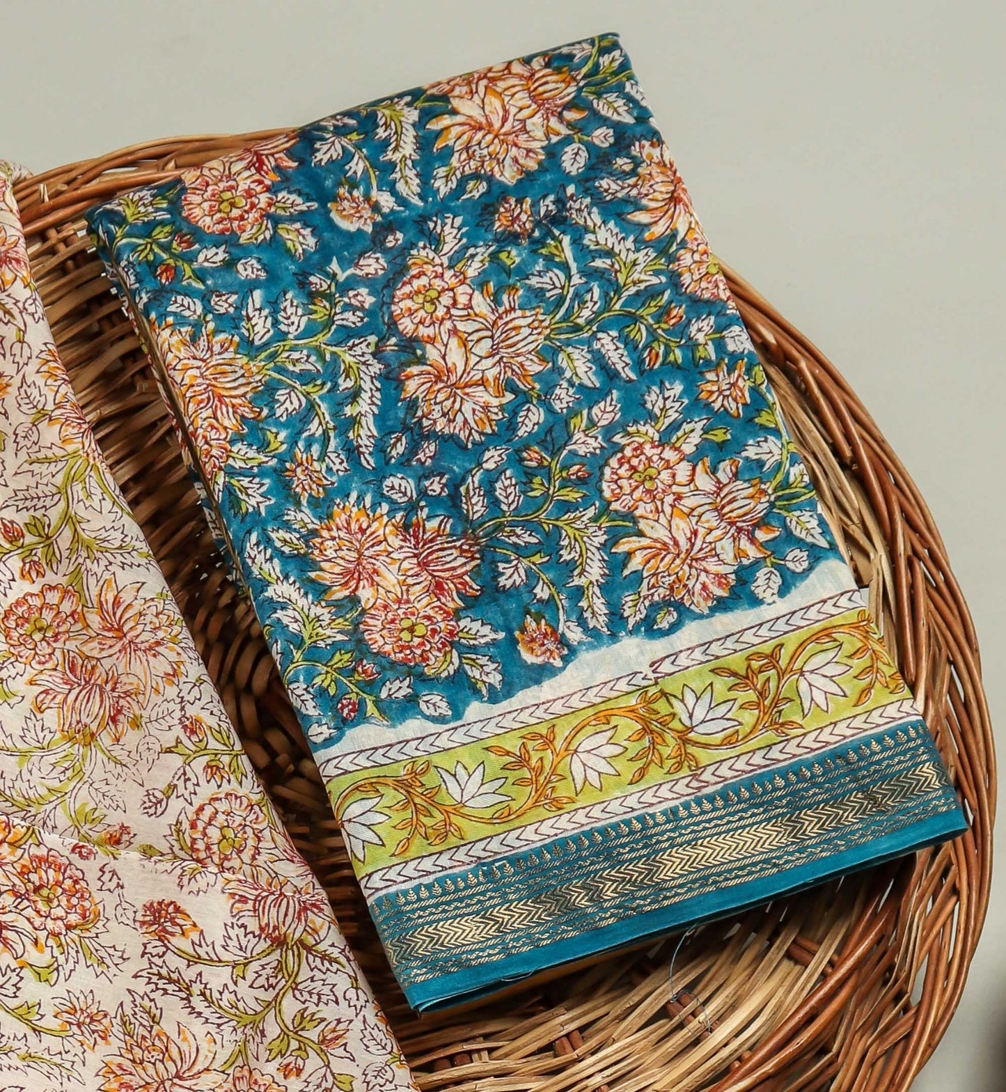Hand Block Printed Maheshwari Silk Suit with Maheshwari Silk Dupatta