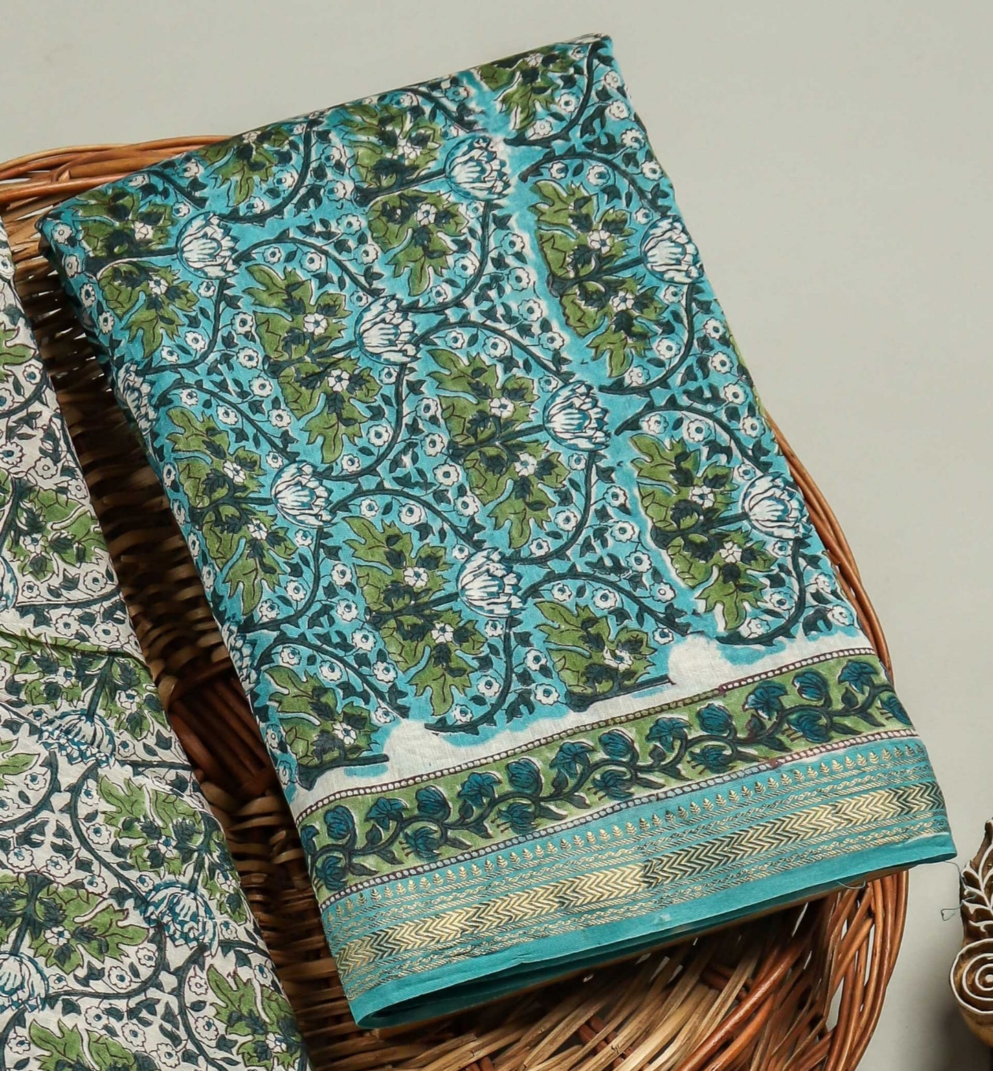 Hand Block Printed Maheshwari Silk Suit with Maheshwari Silk Dupatta