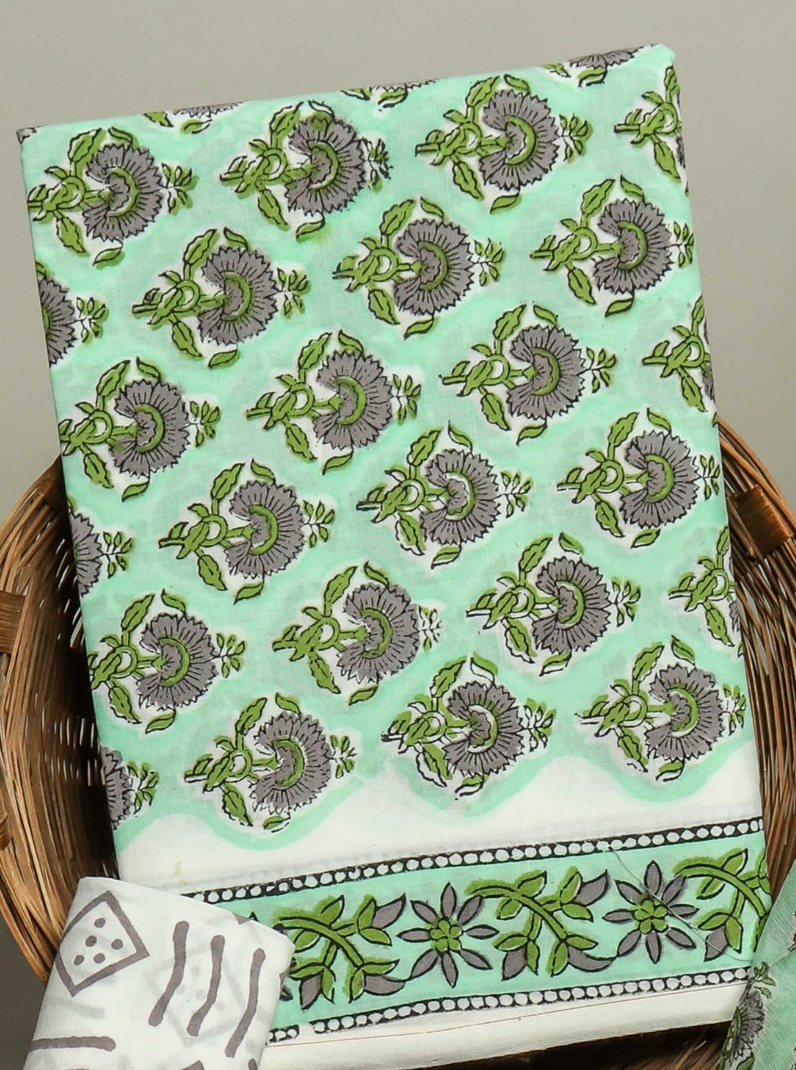 Hand Block Printed Cotton Suit with Chanderi Dupatta