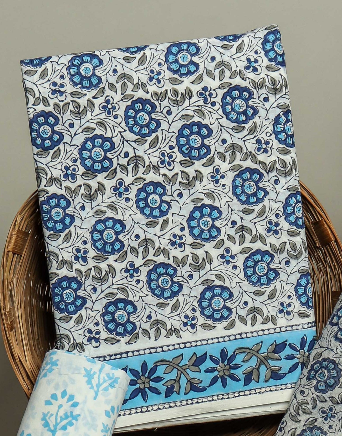 Hand Block Printed Cotton Suit with Chanderi Dupatta