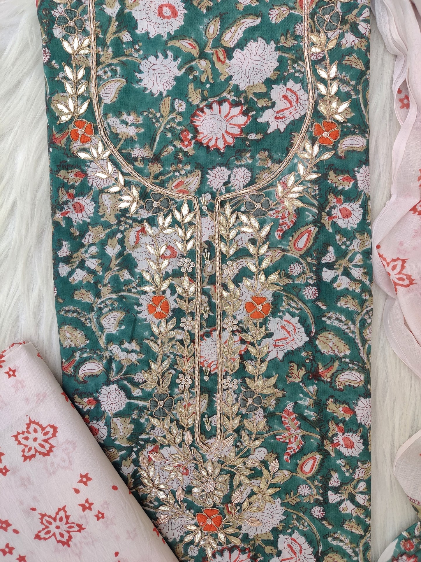 FLORAL PRINTED COTTON GOTA PATTI SUIT WITH COTTON DUPATTA