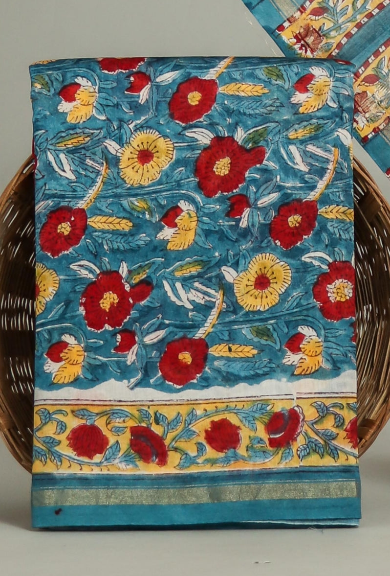 Hand Block Printed Chanderi Silk Suits with Chanderi Silk Dupatta