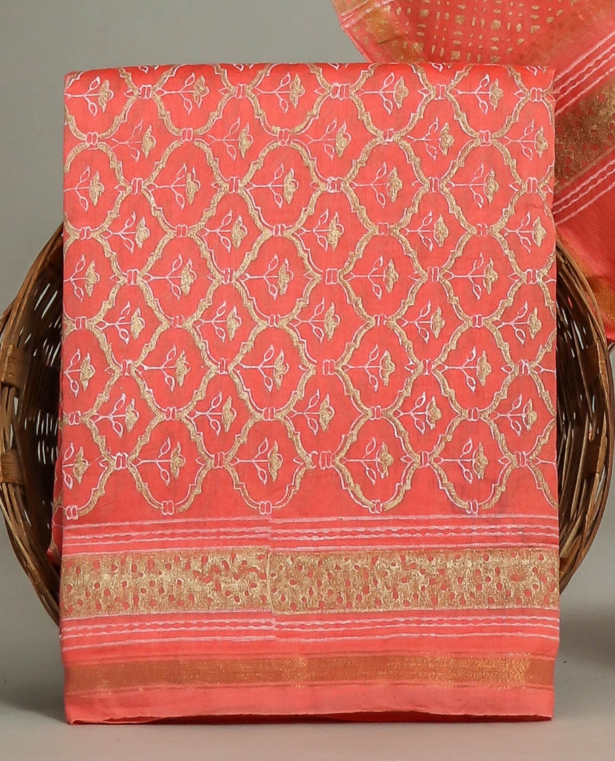(SALE) Hand Block Printed Chanderi Silk Suits with Chanderi Silk Dupatta