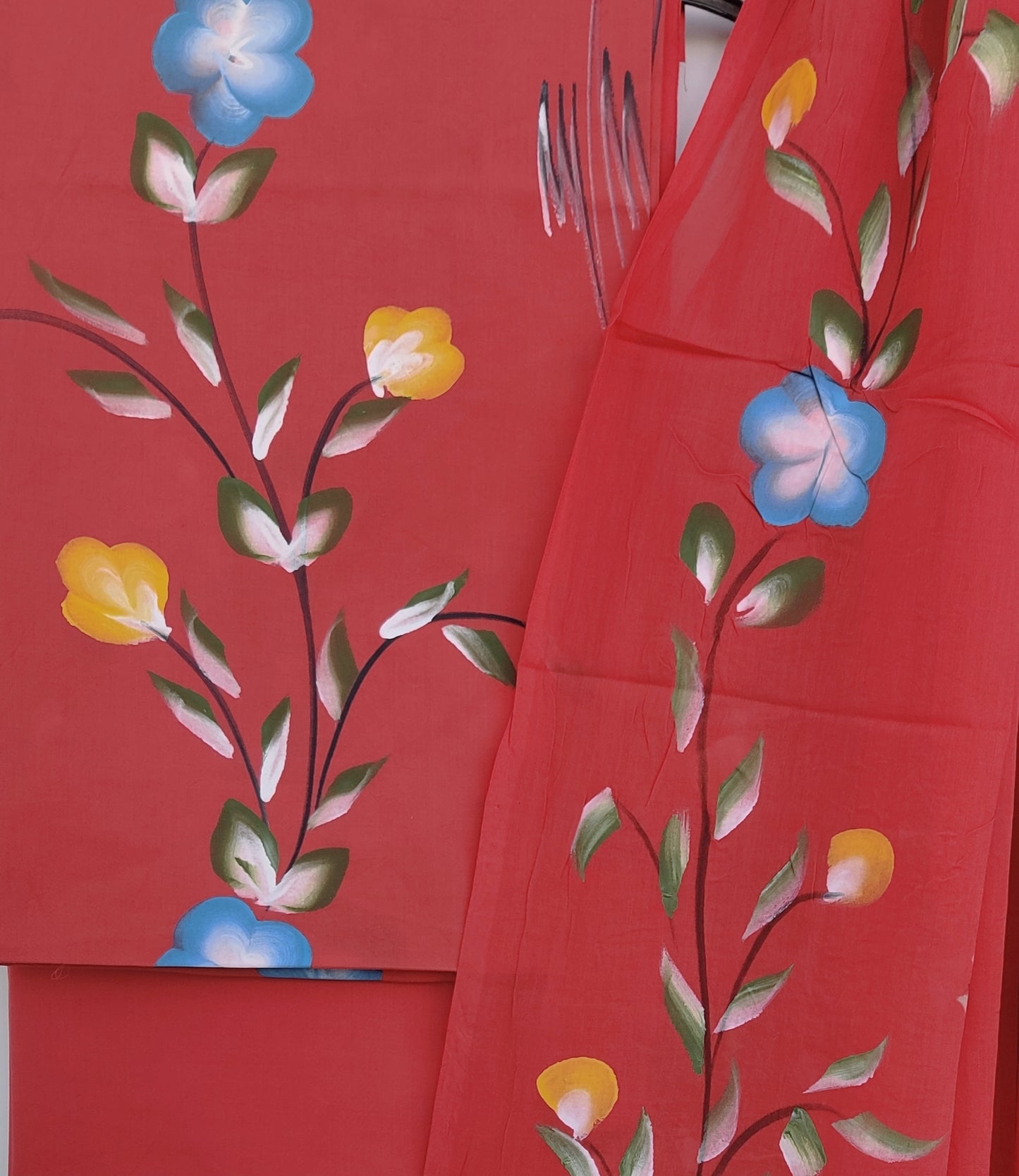 Hand Block Printed Unstitched Cotton Suit with Mulmul Dupatta