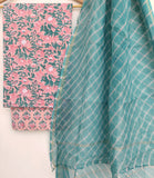 BLOCK PRINTED COTTON SUIT WITH LEHRIYA KOTA DORIA DUPATTA