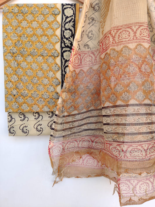 BAGRU Block Printed Cotton Suit with Kota Doria dupatta