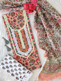 HAND BLOCK PRINTED CROCHET WORK SUITS WITH KOTA DORIA DUPATTA