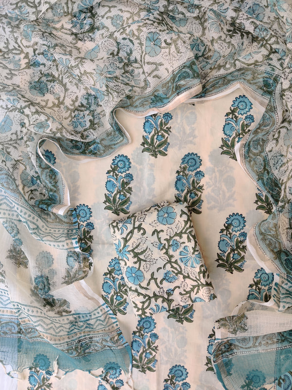 Hand Block Printed Cotton Suit with Cotton Kota Doria dupatta12
