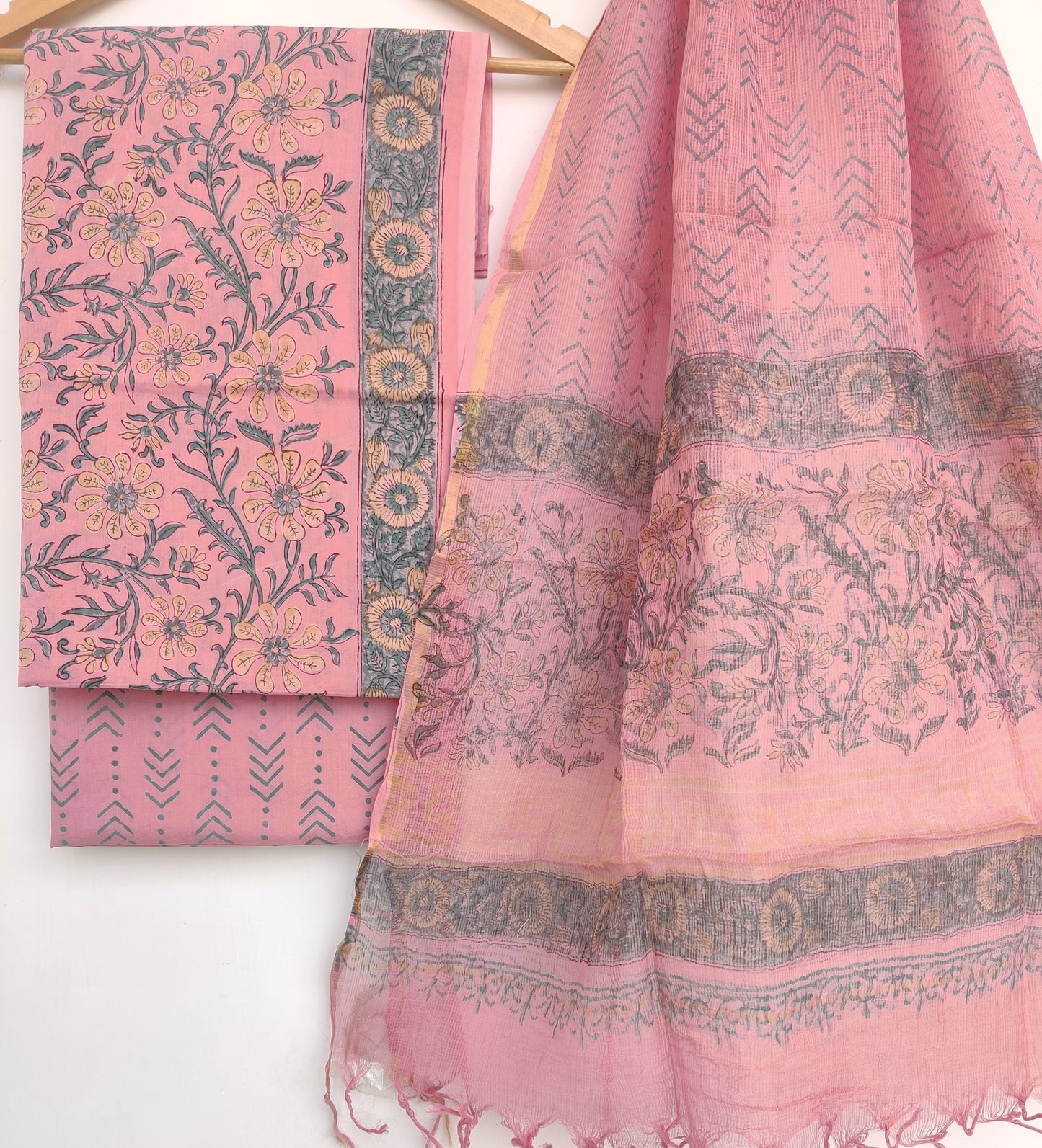 Hand Block Printed Cotton Suit with Cotton Kota Doria dupatta9