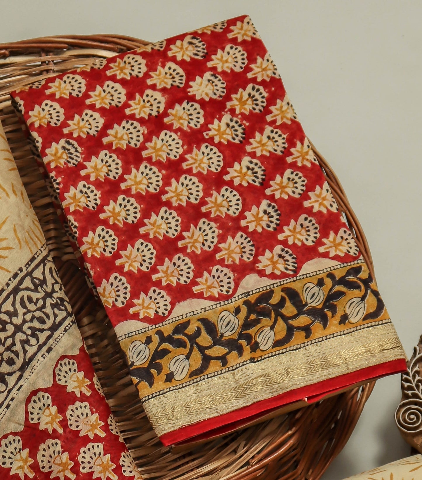 BAGRU Printed Maheshwari Silk Suit with Maheshwari Silk Dupatta