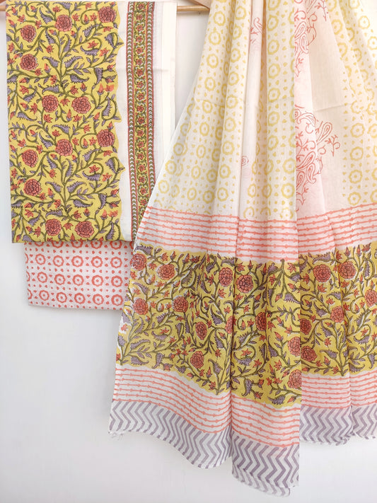 Block Printed Cotton Suit with Cotton mulmul dupatta