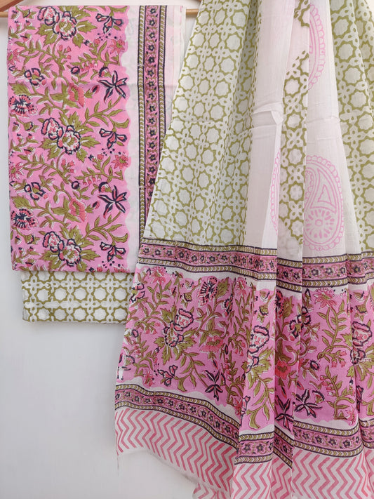 Block Printed Cotton Suit with Cotton mulmul dupatta