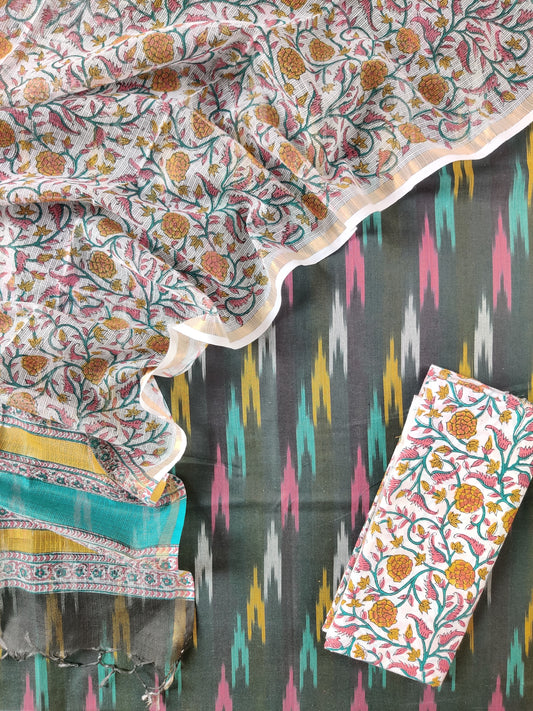 Handloom Weave Ikat Suit with Kota Doria Dupatta