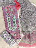 HAND BLOCK PRINTED CROCHET WORK SUITS WITH KOTA DORIA DUPATTA