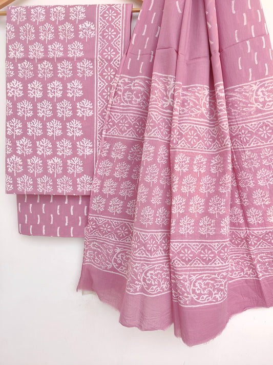 Hand Block Printed Cotton Suit With Mulmul Cotton Dupatta1