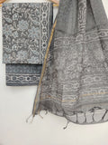 (Dabu) Hand Block Printed Cotton Suit with Cotton Kota Doria dupatta
