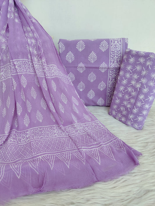 HAND BLOCK PRINTED COTTON SUIT WITH PURE CHIFFON DUPATTA8