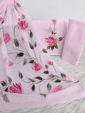 HAND PAINTED COTTON SUIT WITH PURE CHIFFON DUPATTA