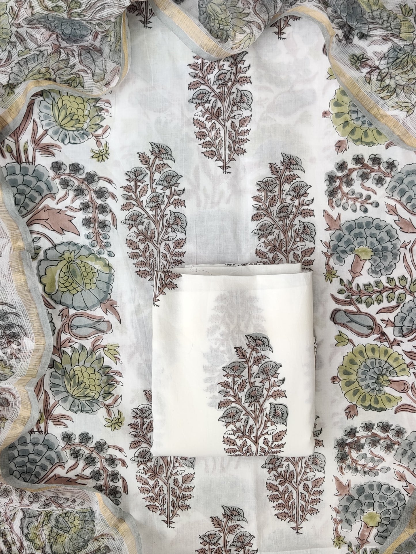 Hand Block Printed Cotton Suit with Cotton Kota Doria dupatta4