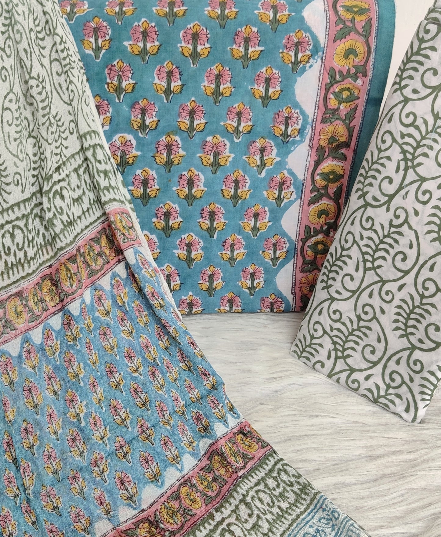 HAND BLOCK PRINTED COTTON SUIT WITH PURE CHIFFON DUPATTA