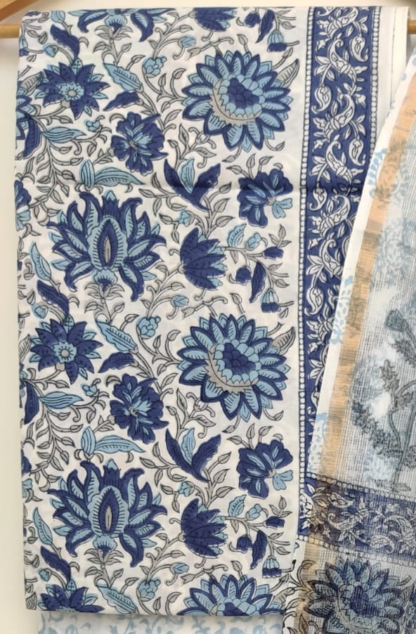 Hand Block Printed Cotton Suit with Kota Doria Dupatta