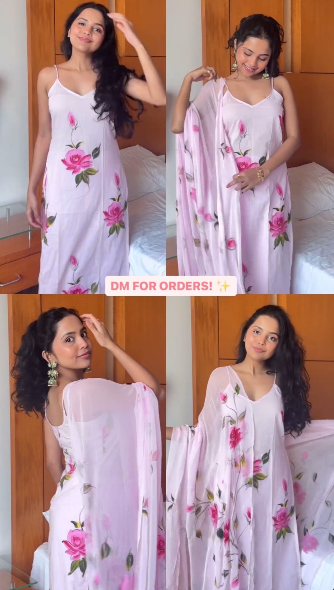 HAND PAINTED COTTON SUIT WITH PURE CHIFFON DUPATTA