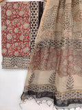 (KALAMKARI) Hand Block Printed Cotton Suit with Cotton Kota Doria dupatta2