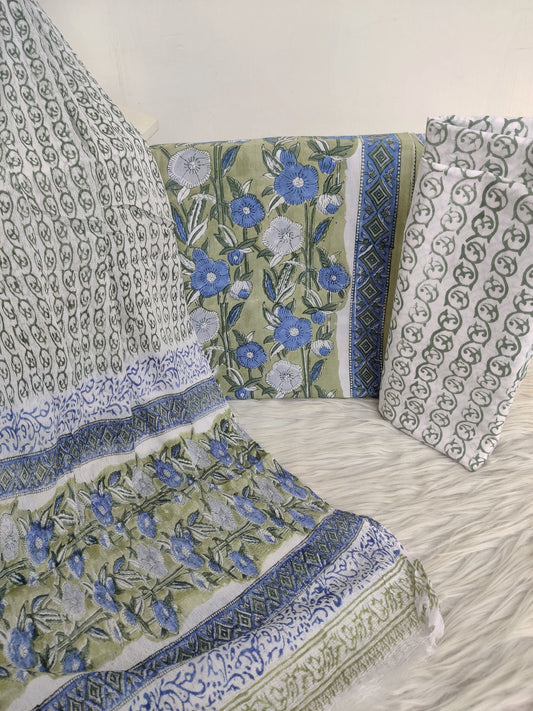 Hand Block Printed Cotton Suit with Pure Chiffon dupatta