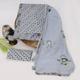 Cotton Printed Neck Work Suits with Chiffon dupatta