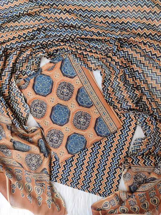 Jaipuri Printed Cotton Suit with mulmul cotton Dupatta