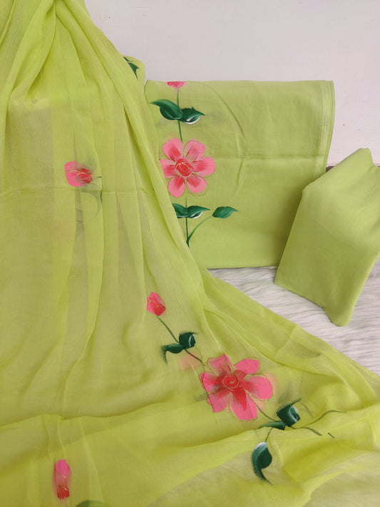 HAND PAINTED COTTON SUIT WITH PURE CHIFFON DUPATTA77