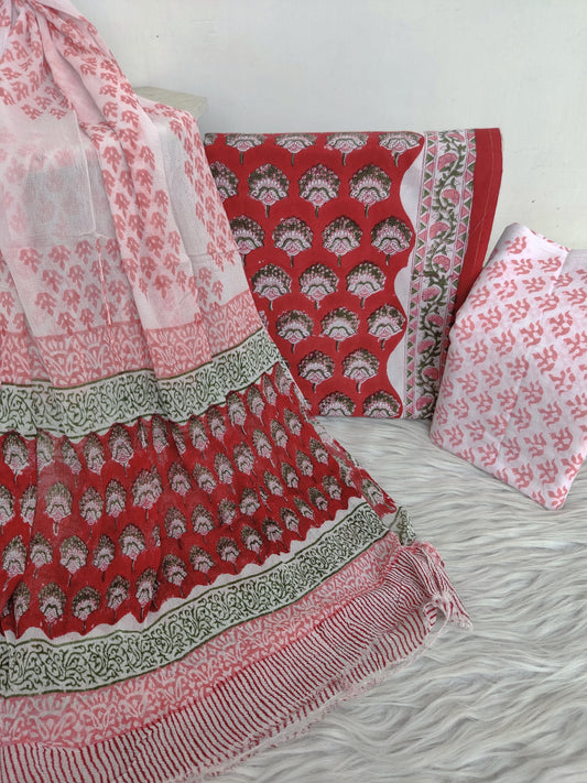 HAND BLOCK PRINTED COTTON SUIT WITH PURE CHIFFON DUPATTA