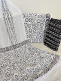 (Black & White) HAND BLOCK PRINTED COTTON SUIT WITH PURE CHIFFON DUPATTA